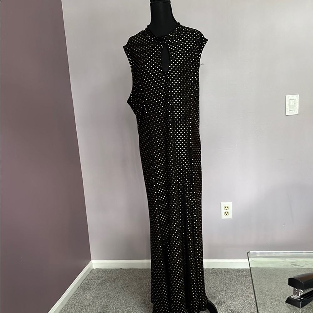 Ashley Stewart Black and Metallic Gold Sleeveless Cocktail Maxi Dress
